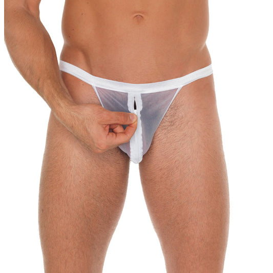 Mens White Mesh Pouch With GString