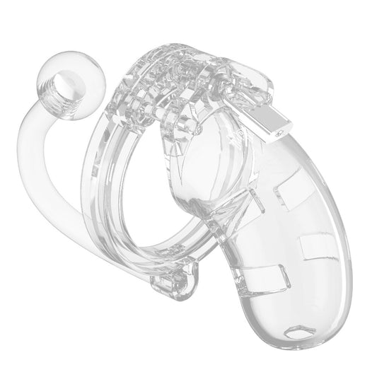 Man Cage 10  Male 3.5 Inch Clear Chastity Cage With Anal Plug